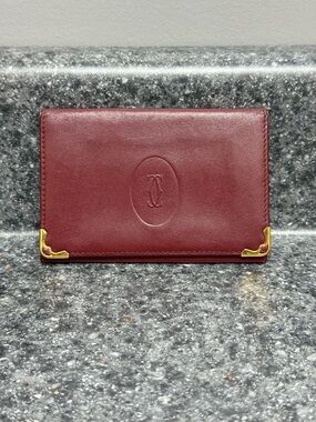 Cartier Must De Paris Bordeaux Red Leather Business Compact Cardholder Wallet